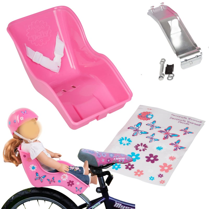 Ride Along Dolly Doll Bicycle Seat- The Original Bike Attachment for 18"-22" Dolls and Stuffed Animals- Decorate Yourself Decals Included, Fits Most Bikes, Birthday (Pink)- Christmas - Image 5