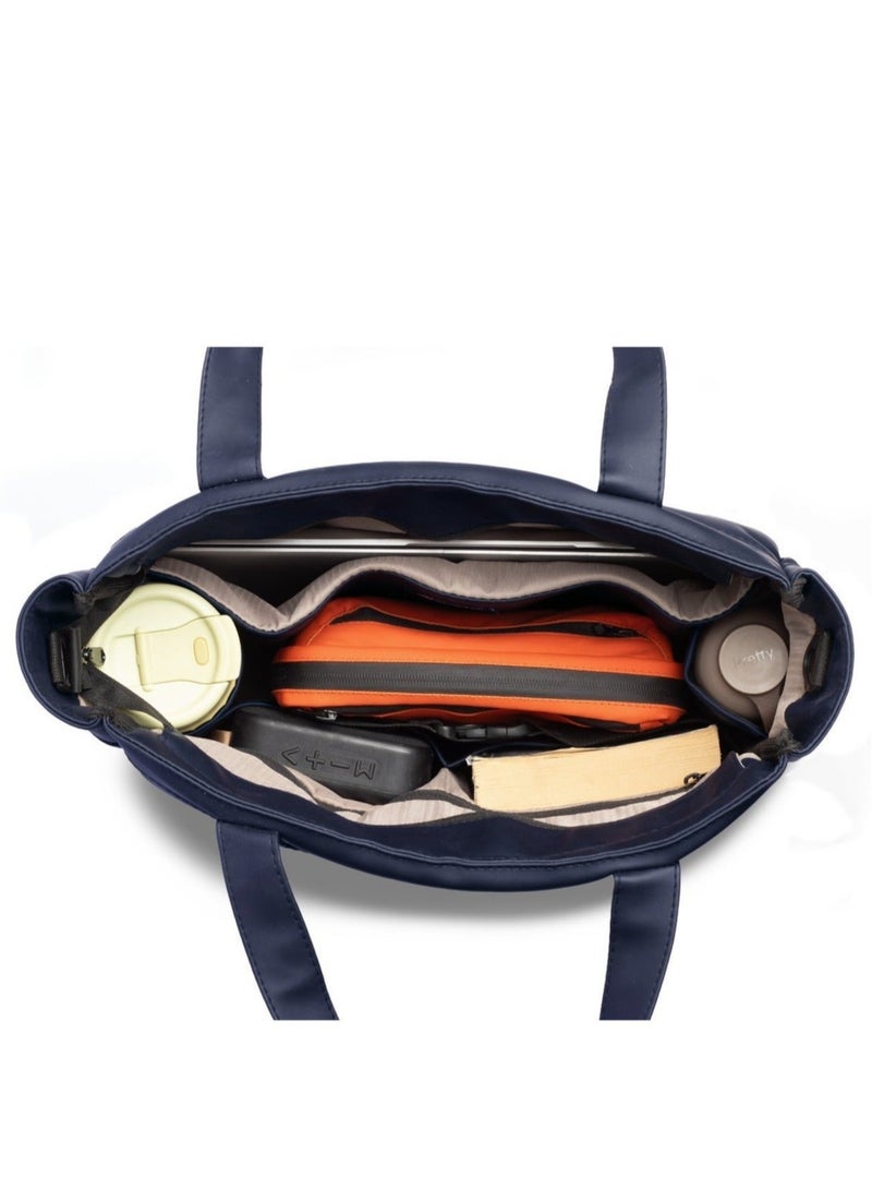 Ar supply AR Tote Bag by Arij Bags | Large Tote Bag for Laptop and Daily Use, Detachable and Adjustable Crossbody Strap, Spacious Main Compartment, Laptop Pocket, Multiple Inner Pockets and Quick Access Front Pocket (39 × 38 × 12 cm) (Navy) - Image 2