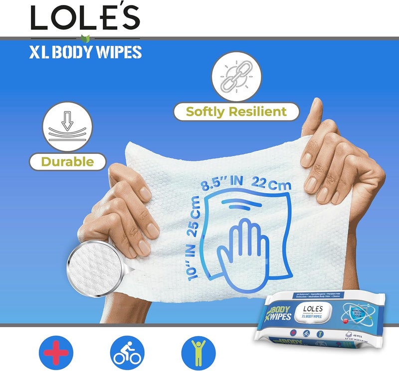 LOLE'S Body Wipes for Adults Bathing No Rinse XL – Bath Wipe for Adult, 48 Count Extra Large, – Shower Wipes – Body Wipe for Camping, Travel, Gym, Elderly Care, Women & Men – Fresh & Moisturizing - Image 3