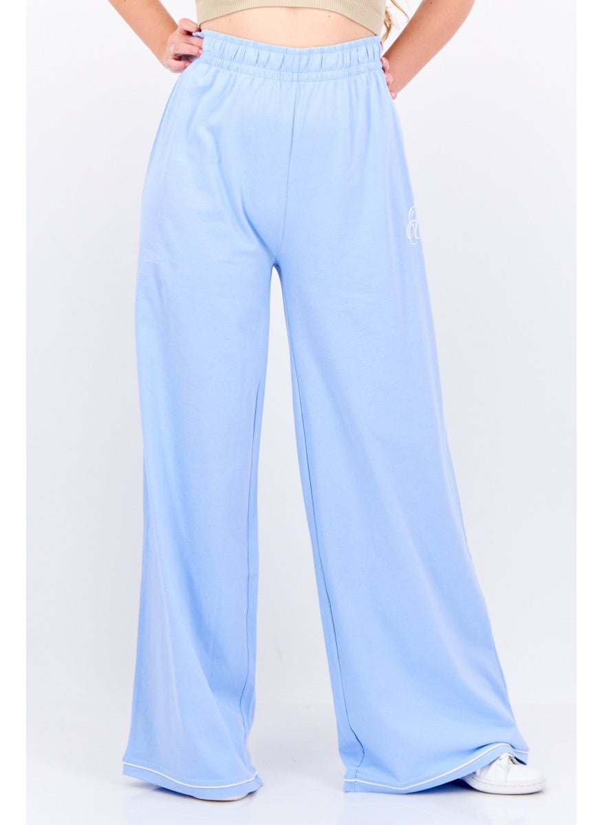 Juicy Couture Women Loose Fit Brand Logo Wide Leg Pants, Light Blue  - Image 1