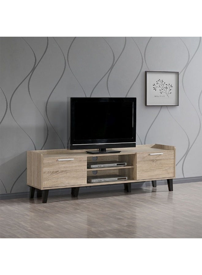 DANUBE HOME وحدة تلفاز سوبريم مع 2 باب، حامل تلفاز أنيق يصلح لشاشات حتى 65 بوصة، خزانة تخزين عصرية، أثاث غرفة معيشة متين وأنيق، ديكور منزلي أنيق - بلوط سونوما الفرنسي - Image 1