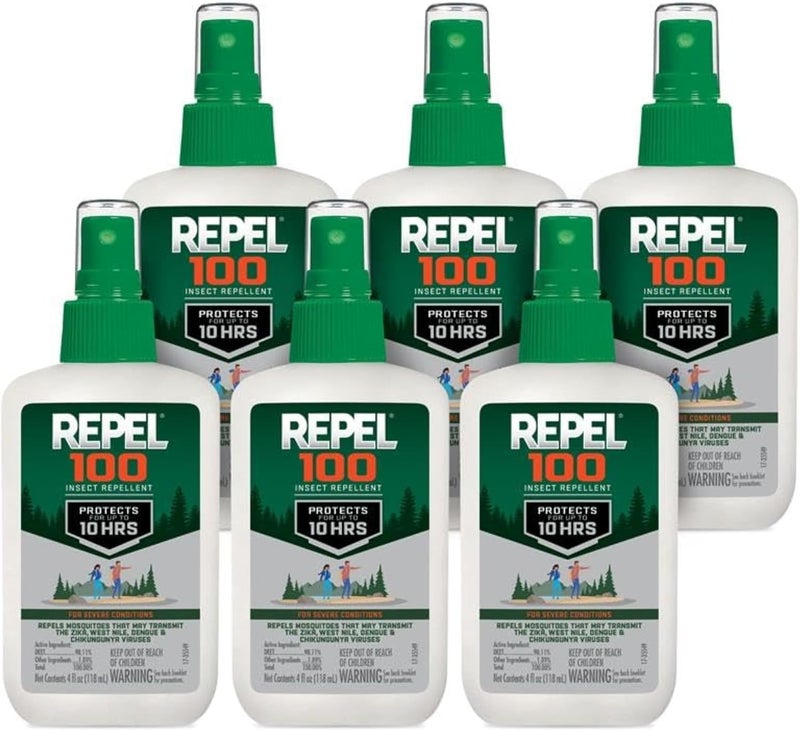 Repel 100 Insect Repellent, Repels Mosquitos, Ticks and Gnats, For Severe Conditions, Protects For Up To 10 Hours, 98% DEET (Pump Spray), 4 Fl Oz (Pack of 6) - Image 1