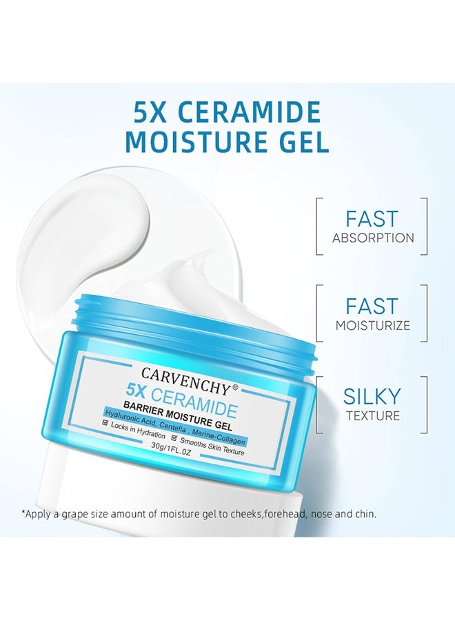 CARVENCHY 5X Ceramide Barrier Moisture Gel, Hyaluronic Acid, Centella , Marine-Collagen , Locks In Hydration, Smooths Skin Texture, Moisturizing Cream Fragrance Free Non-Comedogenic 30g - Image 2
