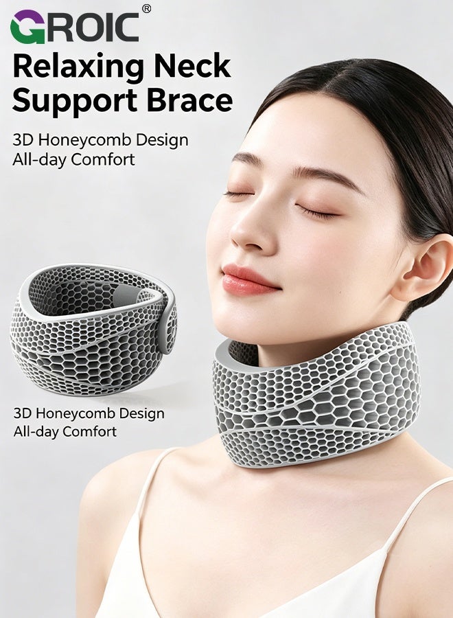 GROIC Cooling Gel Neck Support Brace - Breathable – Neck Brace Posture Corrector for Forward Head & Neck Pain Relief, Breathable Cervical Collar with V-Shaped Chin Rest for Office, Travel & Daily Use (Grey) - Image 3