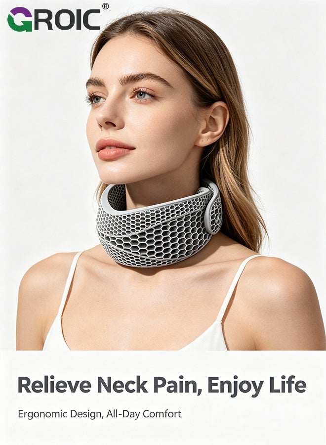 GROIC Cooling Gel Neck Support Brace - Breathable – Neck Brace Posture Corrector for Forward Head & Neck Pain Relief, Breathable Cervical Collar with V-Shaped Chin Rest for Office, Travel & Daily Use (Grey) - Image 2