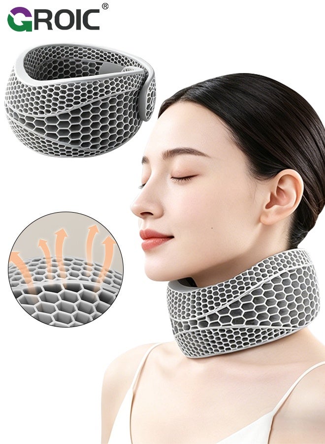 GROIC Cooling Gel Neck Support Brace - Breathable – Neck Brace Posture Corrector for Forward Head & Neck Pain Relief, Breathable Cervical Collar with V-Shaped Chin Rest for Office, Travel & Daily Use (Grey) - Image 1