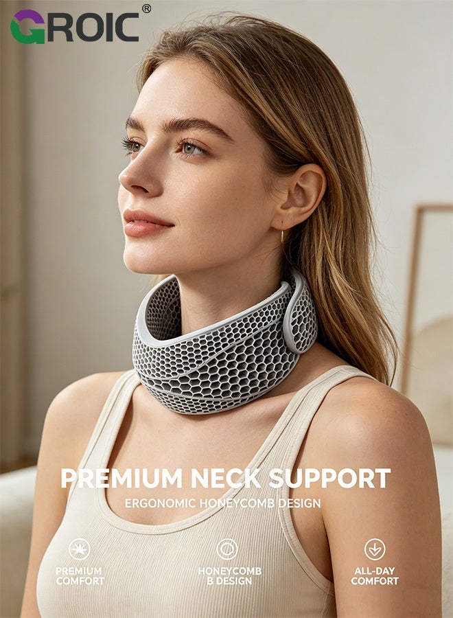 GROIC Cooling Gel Neck Support Brace - Breathable – Neck Brace Posture Corrector for Forward Head & Neck Pain Relief, Breathable Cervical Collar with V-Shaped Chin Rest for Office, Travel & Daily Use (Grey) - Image 4
