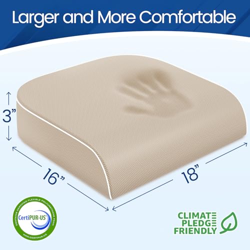SweetSlubr Seat Cushion for Tailbone Pain Relief Office Chair Cushion Memory Foam Large Chair Cushion with NonSlip Cover for Soft Support at Office Chair Car Seat Airplane BeigeLarge - Image 3