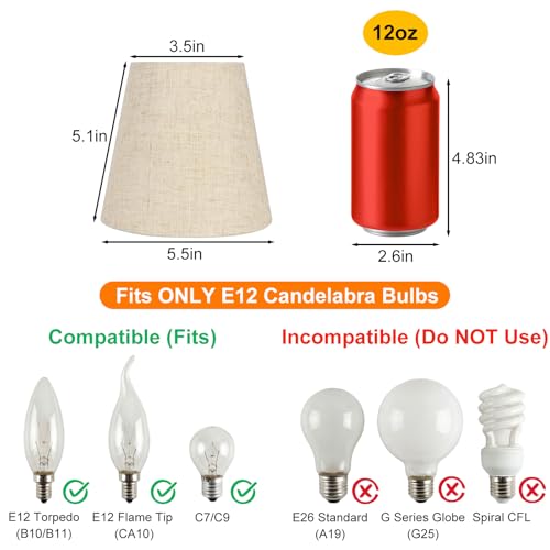 Kenqulio Small Lamp Shades Clip on Bulb, Chandelier Shades Set of 6, Mini Linen Lampshade 3.5x5x5.5in Small Lamp Shade for Chandelier Lamp Replacement - Image 3
