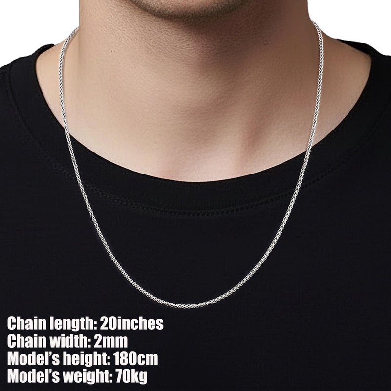 Fiusem Silver Tone Wheat Chains for Men and Women, 2mm Stainless Steel Necklace Chain, Mens Necklace 20 Inch - Image 3