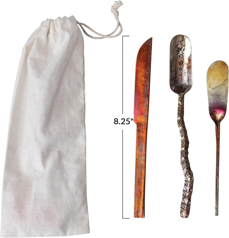 Creative CoOp Forged Copper Set of 3 Styles Multicolor Cheese Knives - Image 3