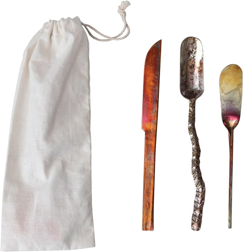 Creative CoOp Forged Copper Set of 3 Styles Multicolor Cheese Knives - Image 1