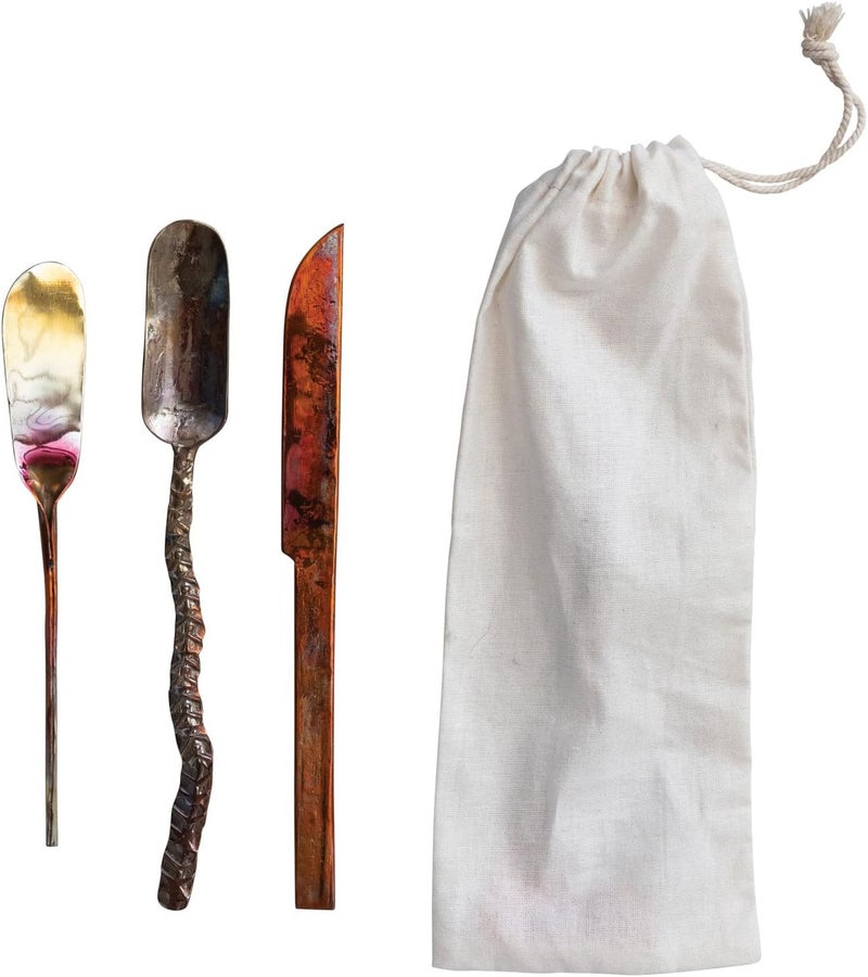 Creative CoOp Forged Copper Set of 3 Styles Multicolor Cheese Knives - Image 5