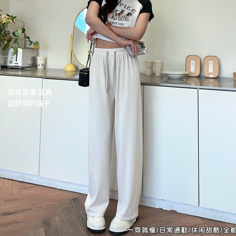 Herringbone Pattern Wide-leg Pants Womens Summer 2025 New High Waist Casual Straight Pants Slim-fit Hangout Long Pants White  - Image 5