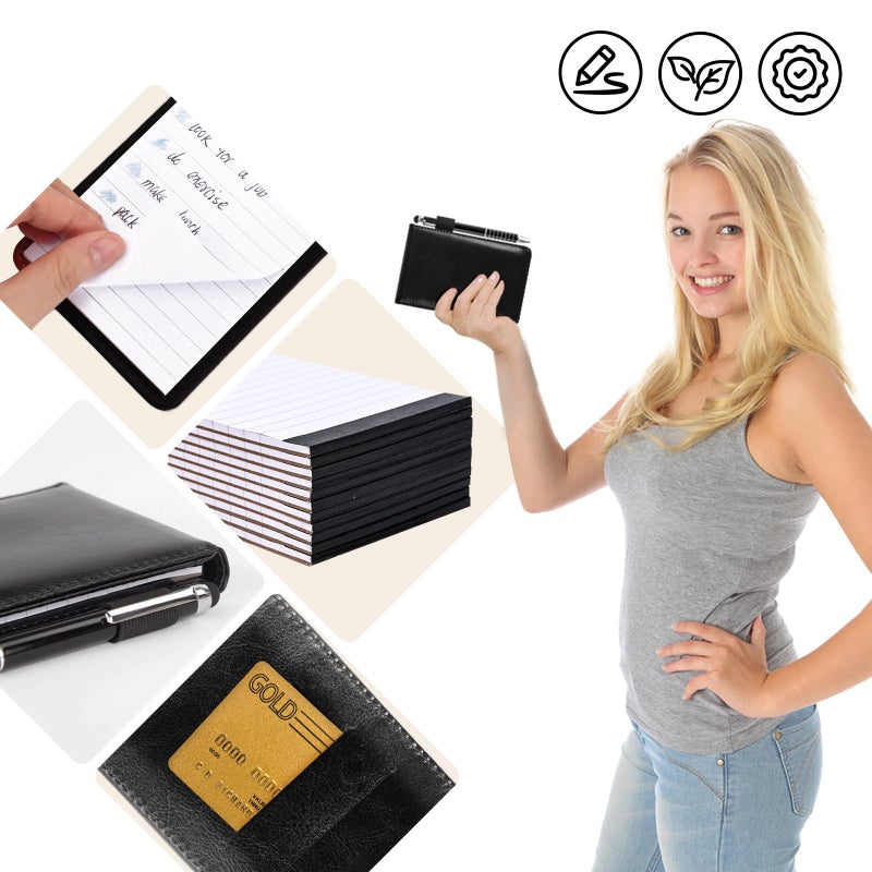 Koogel 11PCS Mini Pocket Notepad Holder Set, Pocket Notepad Flip Notepad with Pen Leather Pocket Notebook for Office School Business Travel Meetings - Image 2