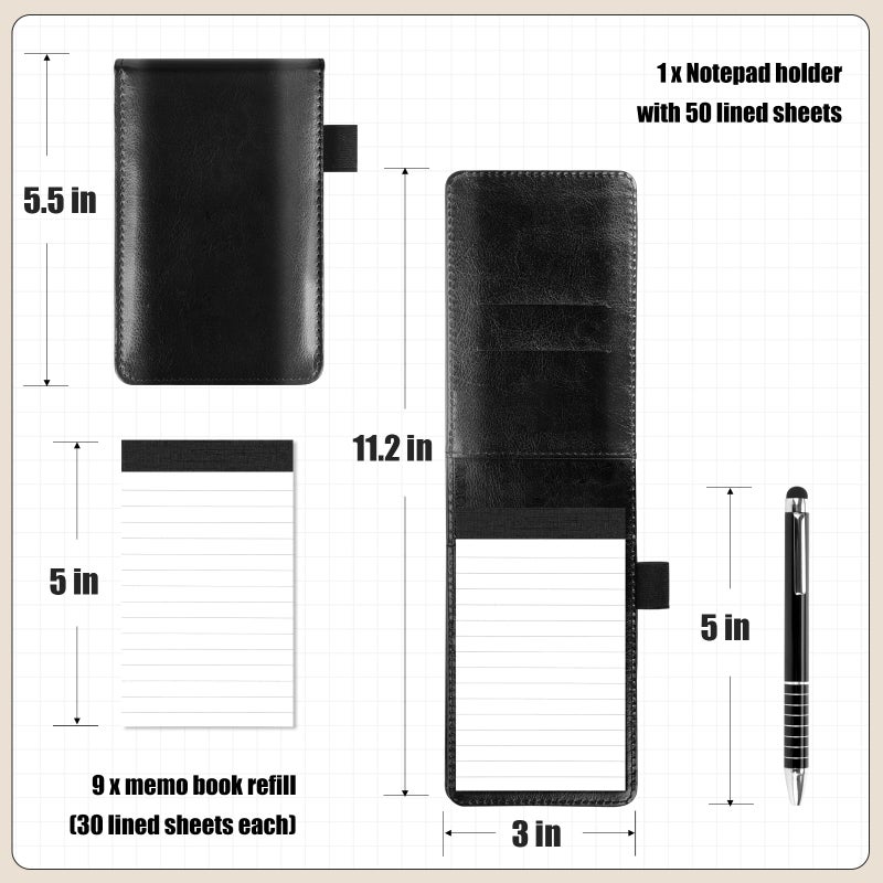 Koogel 11PCS Mini Pocket Notepad Holder Set, Pocket Notepad Flip Notepad with Pen Leather Pocket Notebook for Office School Business Travel Meetings - Image 5