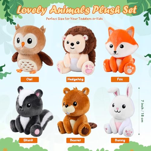 RoundFunny 6 Pcs Safari Animals Toys 7 Inch Owl Rabbit Fox Beaver Hedgehog Skunk Large Stuffed Animals Bulk for Woodland Baby Showers Party Decor Birthday Gifts Classroom Teacher Student Awards - Image 5
