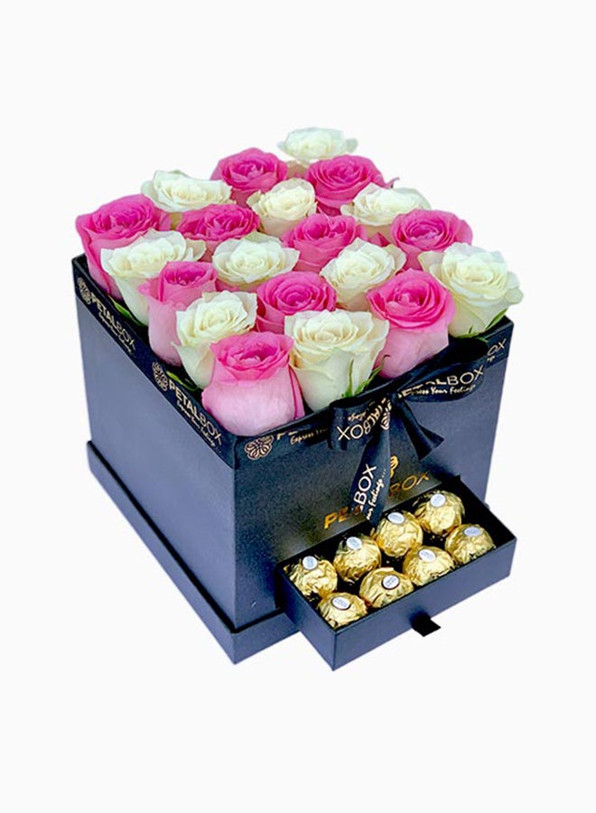 Ferrero Rocher Chocolate 16 Pieces Pink And White Roses 20 Pieces Black Square Box