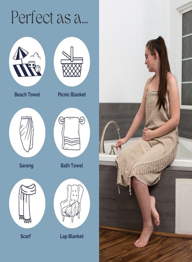 InfuseZen Stonewashed Turkish Bath & Beach Towel -100% Organic Turkish Cotton - Soft, Lightweight, Absorbent - Quick Dry, Sand Free - Swim, Pool, Shower, Travel - Peshtemal, Hammam Spa Towel - Beige - Image 5