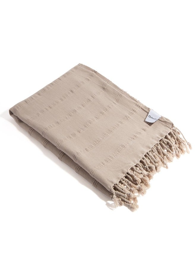 InfuseZen Stonewashed Turkish Bath & Beach Towel -100% Organic Turkish Cotton - Soft, Lightweight, Absorbent - Quick Dry, Sand Free - Swim, Pool, Shower, Travel - Peshtemal, Hammam Spa Towel - Beige - Image 1