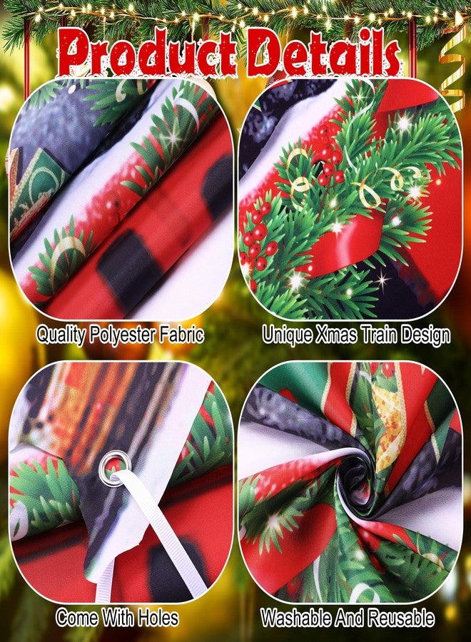 WovWeave 2 Pcs Christmas Express Train Decorations - 5.9 x 4.3 ft Train Backdrop and 9.8 x 2 ft Railroad Track Banner, Fabric Xmas Background for Winter Holiday North Pole Party Wall Door Cover Decor - Image 3