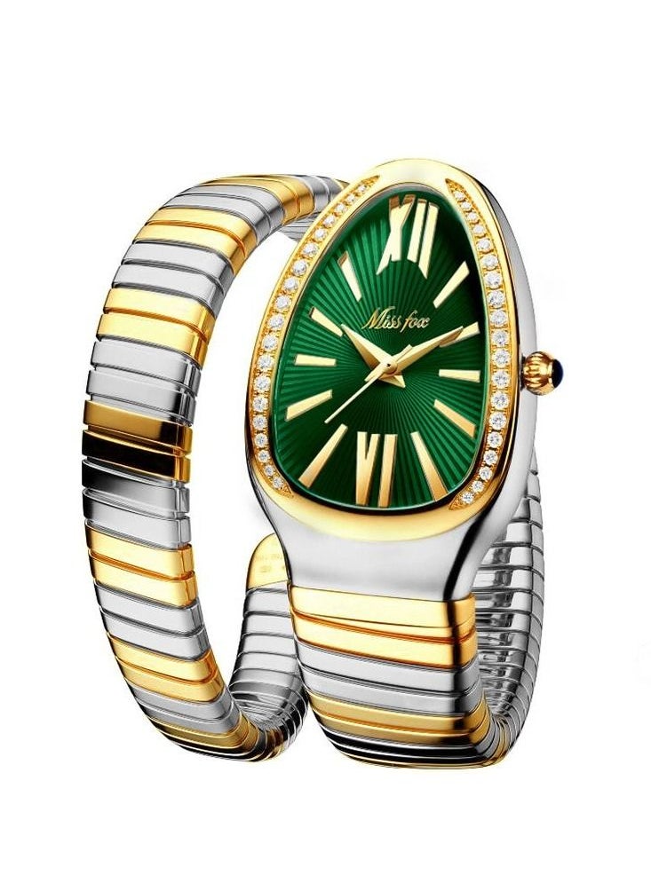 MISS FOX Luxury Gold Snake Watches Women Fashion Brands MISSFOX Diamond Quartz WristWatch Waterproof AAA Clock Lady Hot Gift  - Image 1