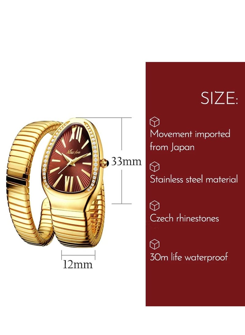 MISS FOX Luxury Gold Snake Watches Women Fashion Brands MISSFOX Diamond Quartz WristWatch Waterproof AAA Clock Lady Hot Gift  - Image 4