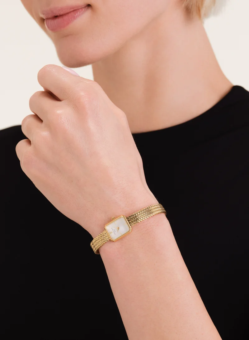 روزفيلد Rosefield Mini Octagon White Dial Gold Woven Mesh Strap