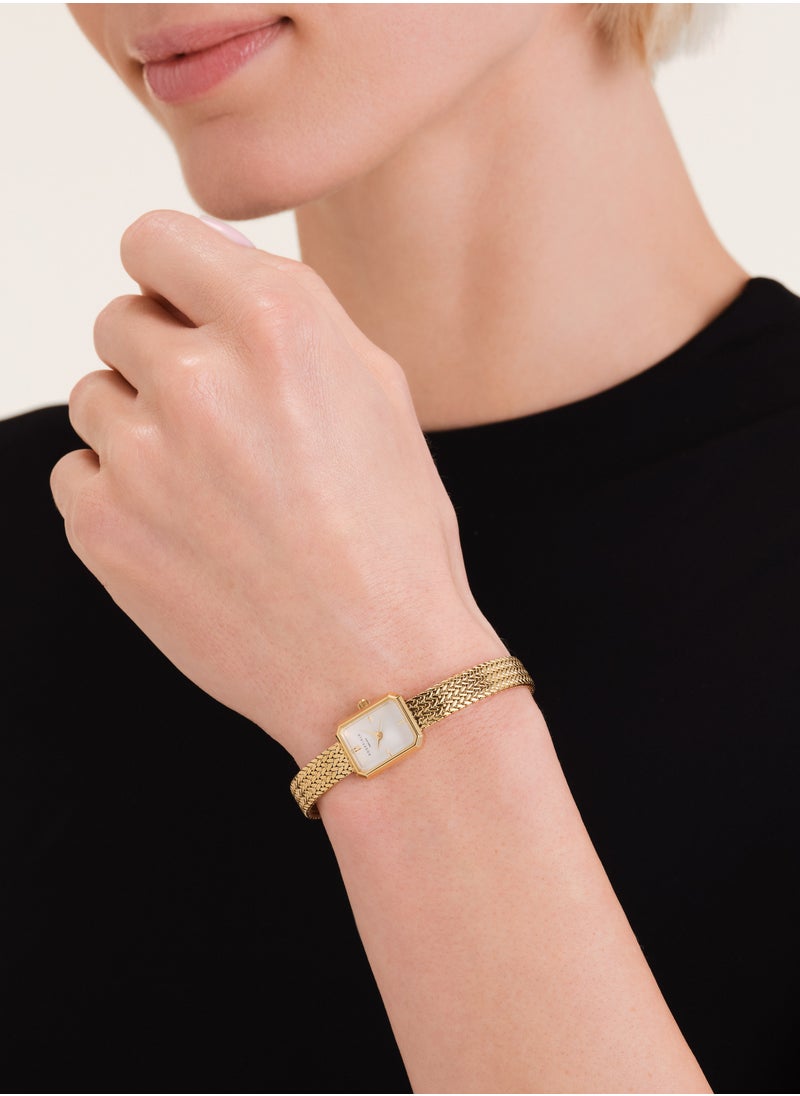RoseField Rosefield Mini Octagon White Dial Gold Woven Mesh Strap  - Image 5