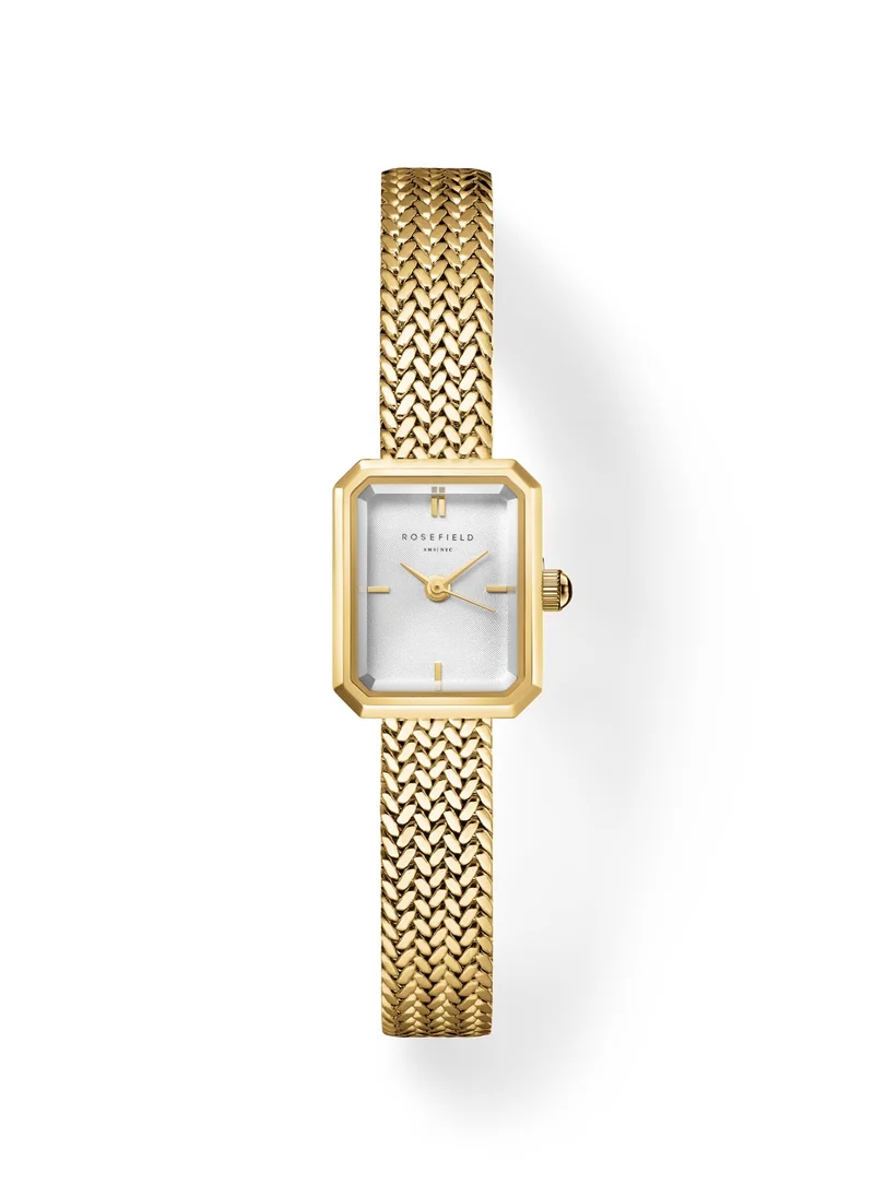RoseField Rosefield Mini Octagon White Dial Gold Woven Mesh Strap