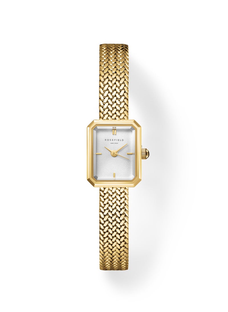 RoseField Rosefield Mini Octagon White Dial Gold Woven Mesh Strap  - Image 1