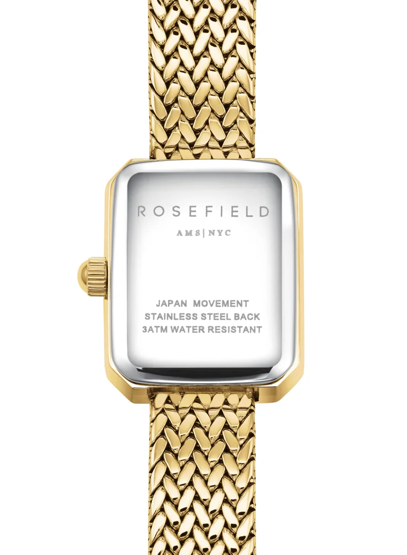 روزفيلد Rosefield Mini Octagon White Dial Gold Woven Mesh Strap