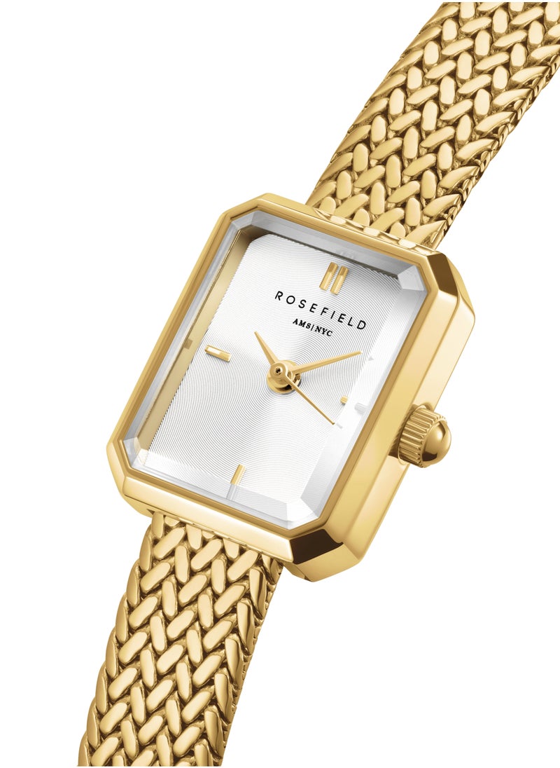 RoseField Rosefield Mini Octagon White Dial Gold Woven Mesh Strap  - Image 2