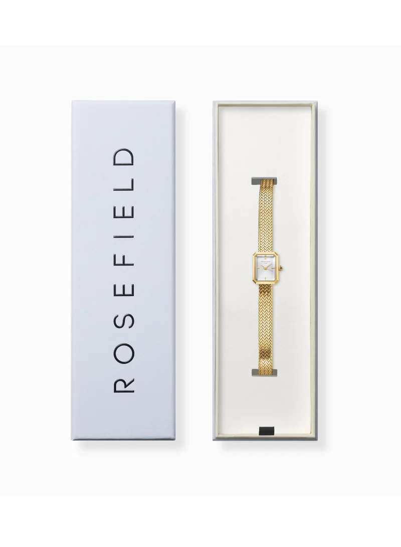 روزفيلد Rosefield Mini Octagon White Dial Gold Woven Mesh Strap