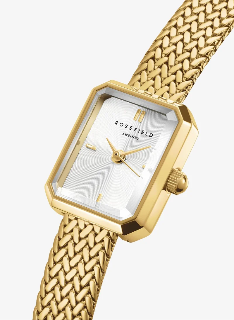 Rosefield Rosefield Mini Octagon White Dial Gold Woven Mesh Strap