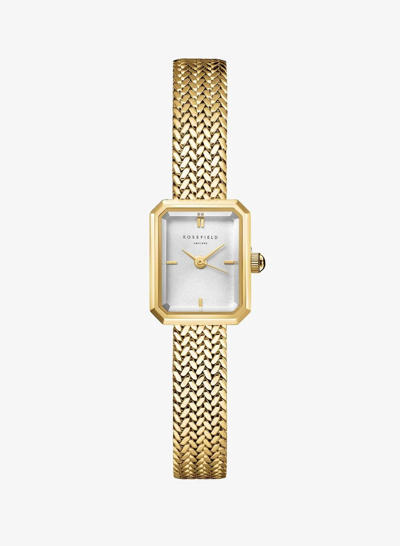 Rosefield Rosefield Mini Octagon White Dial Gold Woven Mesh Strap