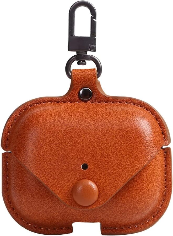 Next Next Store Full Protection Leather Case Compatible with AirPods Pro 2 2nd Generation, with Hook Earphone Cover, Light Brown, Durable and Fashionable Design for Guaranteed Protection.