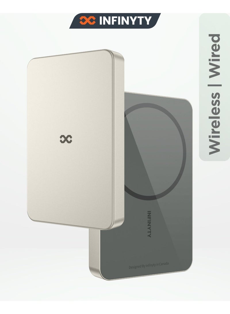 INFINYTY Power Bank 10000mAh Wired & Wireless Charging, MagSafe Compatible, 1 Year Warranty, Natural Titanium, Ultra-Slim 12.4mm, USB-C 20W Fast Charging, Compact, Light Weight, Portable, Premium Aluminum Alloy and Glass Body, Versatile Compatibility with Smartphones - Image 2