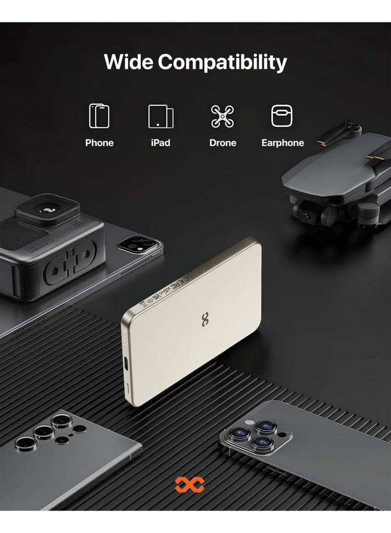 INFINYTY Power Bank 10000mAh Wired & Wireless Charging, MagSafe Compatible, 1 Year Warranty, Natural Titanium, Ultra-Slim 12.4mm, USB-C 20W Fast Charging, Compact, Light Weight, Portable, Premium Aluminum Alloy and Glass Body, Versatile Compatibility with Smartphones - Image 4