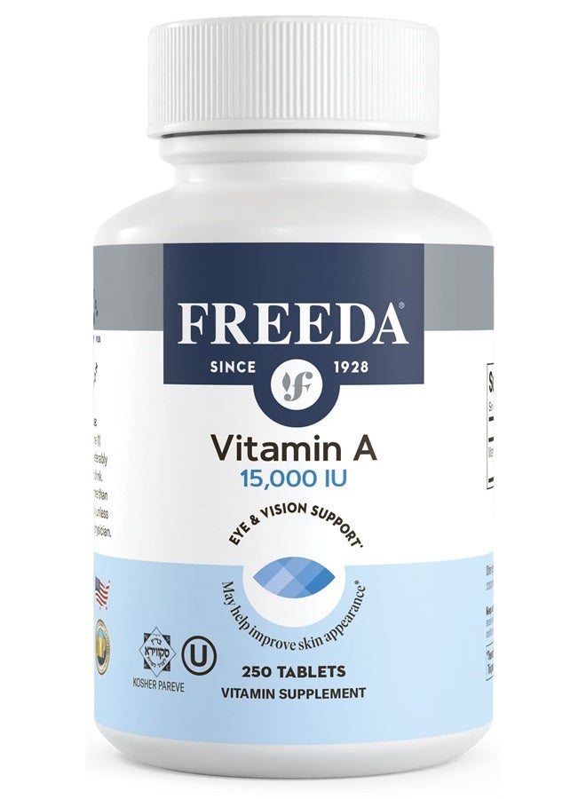 Freeda Kosher Vitamin A Palmitate - Retinyl Palmitate Pure Vitamin A 15,000 IU - Vitamin A Supplement to Support Eye, Vision & Immune Health - Vit A Vitamin Supplements - Vitamina A - 250 Tablets - Image 1