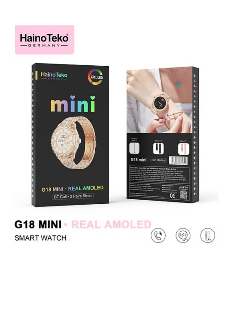 Haino Teko G18 Mini Smart Watch Real AMOLED Screen with 2 Silicone Straps and Gold Beaded Bracelet for Women Multicolor - Image 1
