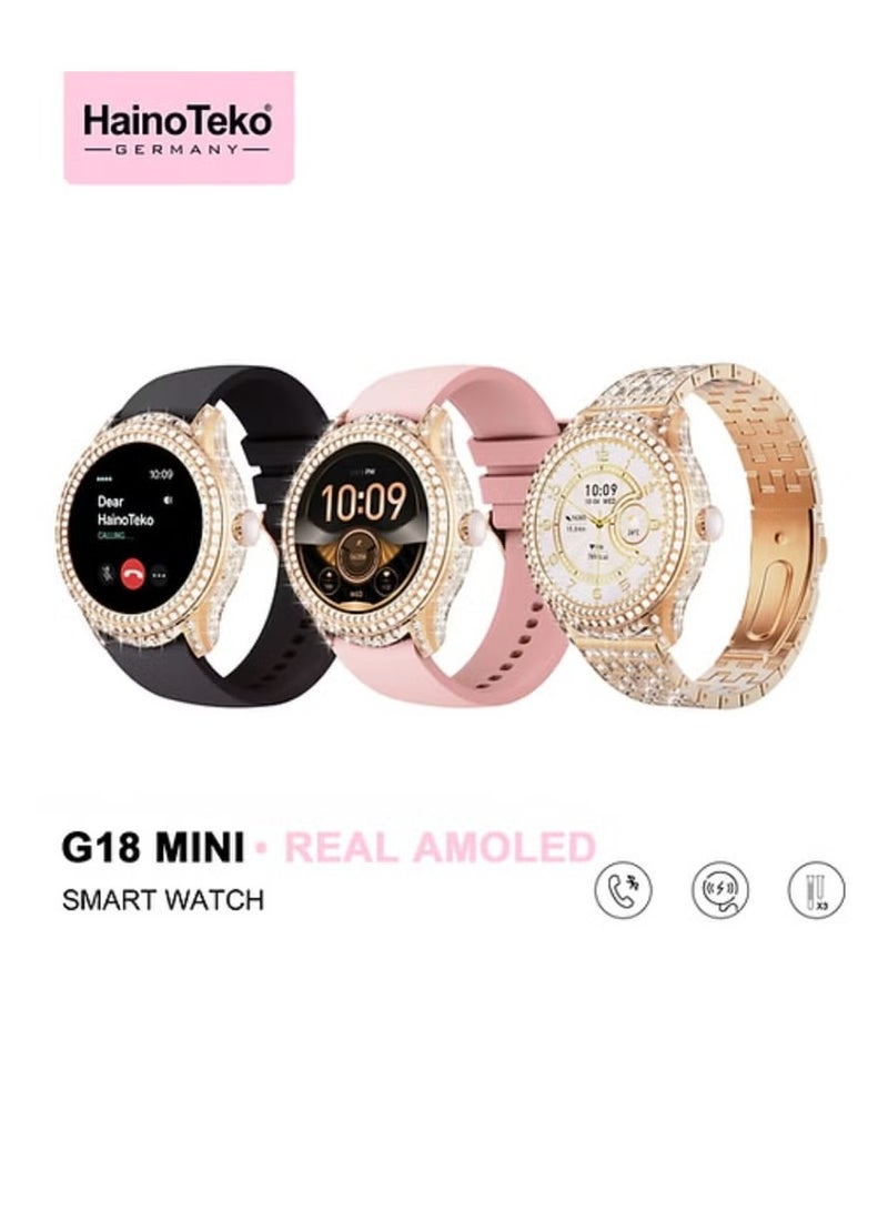 Haino Teko G18 Mini Smart Watch Real AMOLED Screen with 2 Silicone Straps and Gold Beaded Bracelet for Women Multicolor - Image 2