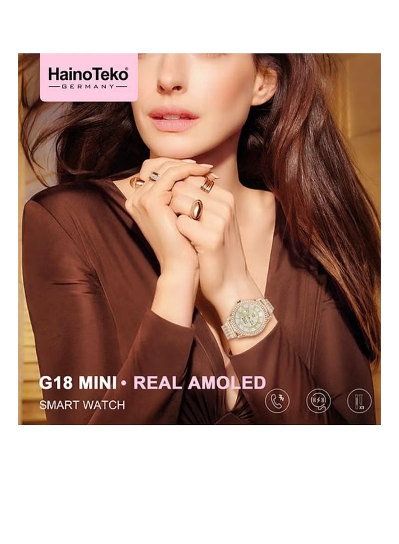 Haino Teko G18 Mini Smart Watch Real AMOLED Screen with 2 Silicone Straps and Gold Beaded Bracelet for Women Multicolor - Image 3
