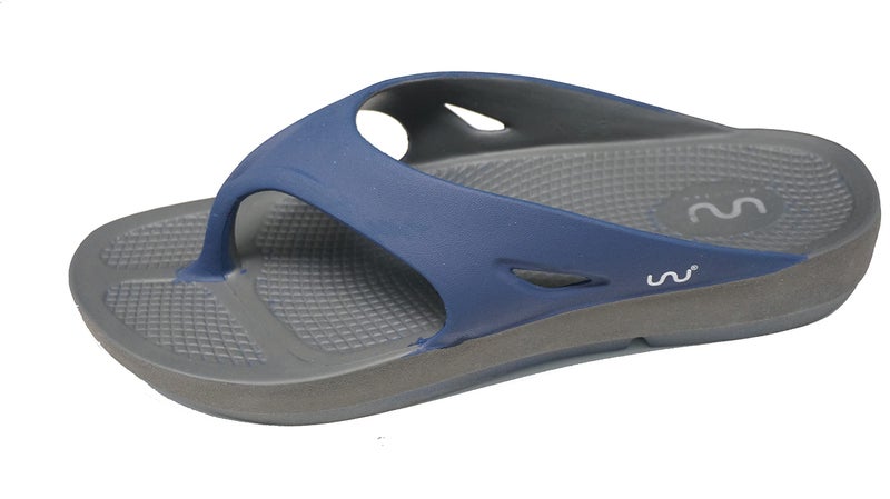 doubleu Recovery Slipper|Soft Doctor Anti-Skid Slipper for Men|Painted Classic|Slides, Flip-Flops, Chappals (7,Carbon+Navy+Blue) - Image 4