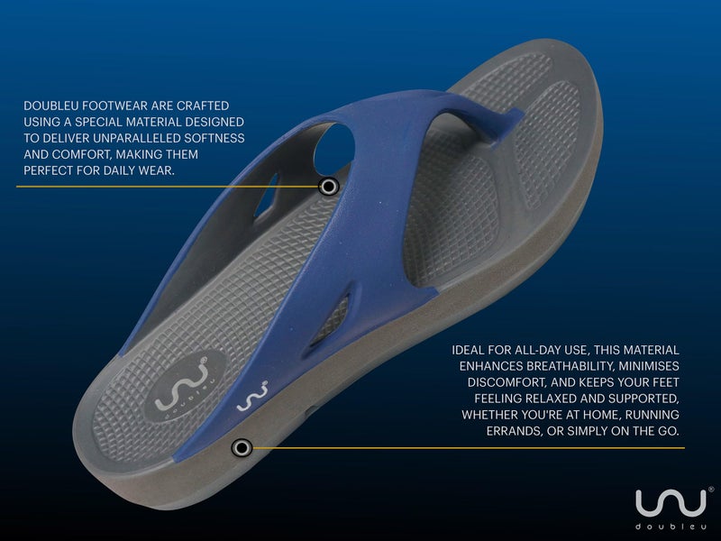 doubleu Recovery Slipper|Soft Doctor Anti-Skid Slipper for Men|Painted Classic|Slides, Flip-Flops, Chappals (7,Carbon+Navy+Blue) - Image 3