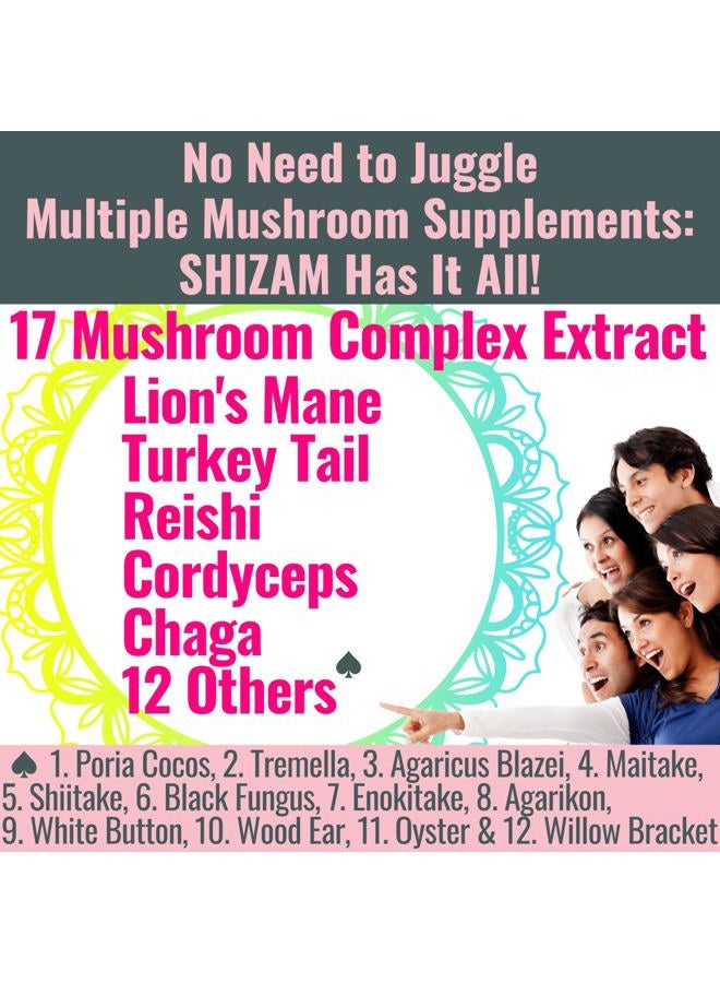 SHIZAM Brand Super-Food 17 Blend Mushroom Complex Gummies for Adults Chaga Lions Mane Cordyceps Reishi Lion's Mane Turkeytail Turkey Tail, Better Daily Supplement Alt for Capsules & Powder Vitamins 10 - Image 3