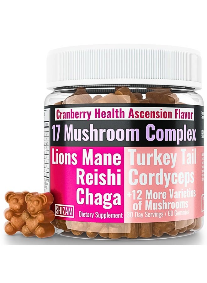 SHIZAM Brand Super-Food 17 Blend Mushroom Complex Gummies for Adults Chaga Lions Mane Cordyceps Reishi Lion's Mane Turkeytail Turkey Tail, Better Daily Supplement Alt for Capsules & Powder Vitamins 10 - Image 1