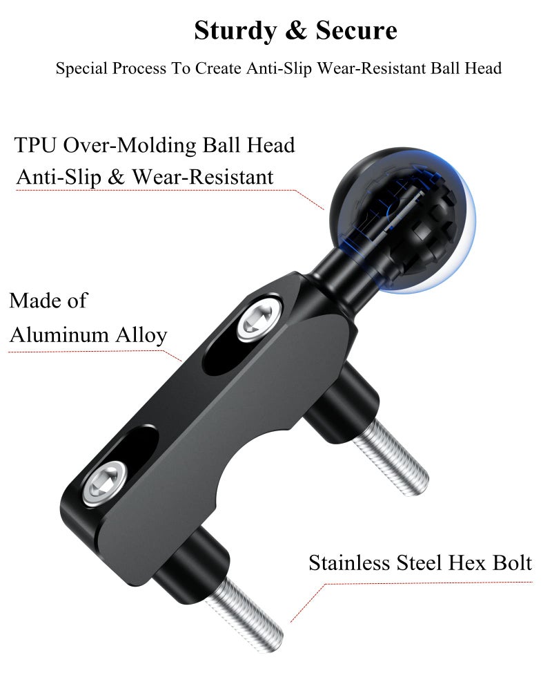 BRCOVAN Aluminum Alloy Mount Base with 1'' TPU Ball for Motorcycle Brake/Clutch Reservoir Compatible with RAM Mounts B Size 1'' Ball Double Socket Arm & Bike Motorcycle Phone Holder - Image 4