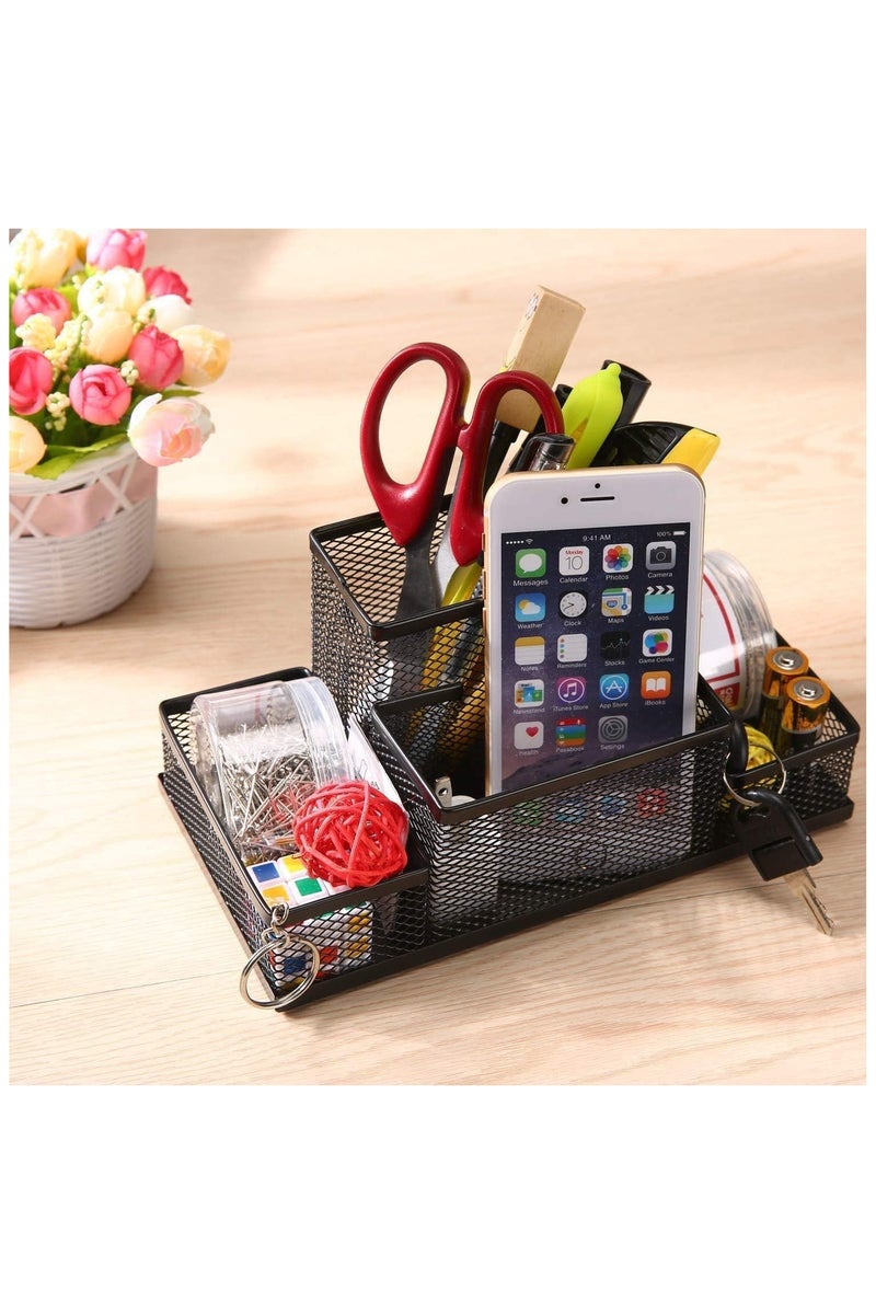 Metal Mesh Desk Organizer with 4 Sections, Pen and Paper Holder, Office Supplies Storage Organizer, Home and School Accessories, Black - Image 4