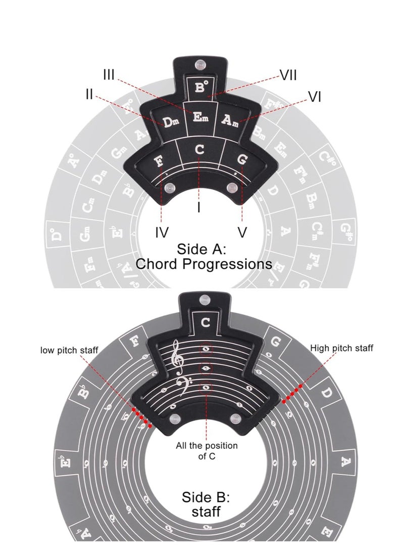 SOLARAE أداة لحن معدني، دائرة خماسية دائرية لأداة لحن الوتر، ملحقات نقل الموسيقى، عجلة الأوتار التعليمية للموسيقيين وكُتّاب الأغاني، أداة تعلم نظرية الموسيقى - Image 2